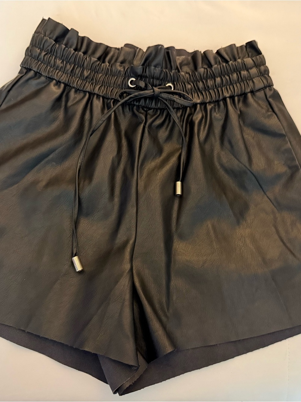 NEW-Zenana Women’s Black Faux Leather Drawstring Shorts